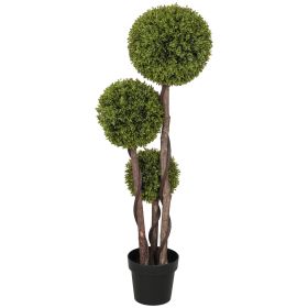 HOMCOM 45.3" Artificial Ball Boxwood Topiary Tree Fake Plant in Pot for Indoor Outdoor Living Room Decoration Light Green