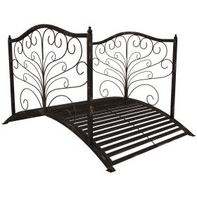 Outsunny Garden Bridge 4' Metal Arch with Scrollwork & Safety Rails Easy Assembly Black Bronze