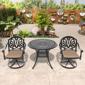 3-Piece All-Weather Cast Aluminum Dining Set, Include 2 Swivel Chairs and 35.43" Round Table With Black Frame