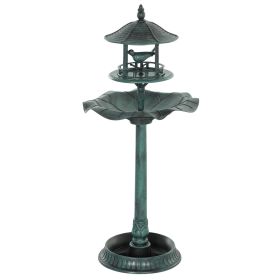 Outsunny Bird Bath Bowl, 3-in-1 Pedestal Birdbath with Bird Feeder and Flower Planter, Large Water Basin, Outdoor, Green
