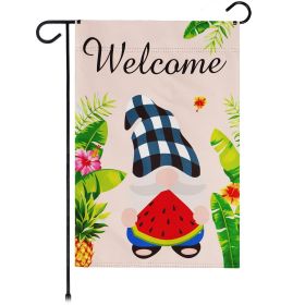 Garden Flag Welcome Gnome with Watermelon Slice 12x18 inch Blockout Fabric Double Sided