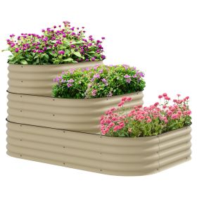 Outsunny 3-Tier Galvanized Steel Raised Garden Bed Kit, 62.25" x 43" x 32.25", 3 Combining Planter Boxes with Rubber Strip Edging