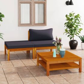 3 Piece Patio Lounge Set with Dark Gray Cushions Acacia Wood