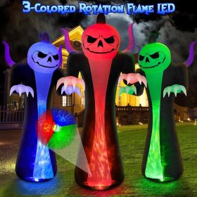12FT Halloween Inflatables Decoration Outdoor Giant Pumpkin Reaper Ghost with 3-Colored Rotation Flame LEDs Spooky Halloween Blow Up Yard Decorat
