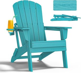 HDPE Folding Adirondack Chairs With Cup Holder (Option: Aruba blue-2pack)