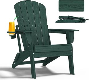 HDPE Folding Adirondack Chairs With Cup Holder (Option: Green-4pack)