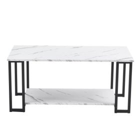 D&N Coffee Table, 2 Layers 1.5cm Thick Marble MDF Rectangle 39.37 L Tabletop Iron Coffee Table , Dining Room, Coffee Shop, Resterant, White Top, (Color: White)