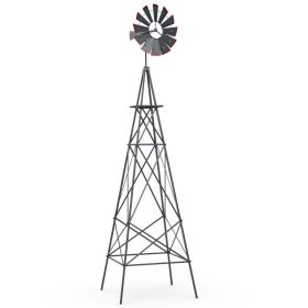 8 Feet Windmill Metal Ornamental Wind Wheel Weather Resistant (Color: Gray)