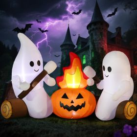 12FT Halloween Inflatables Decoration Giant Ghost with 3-Colored Flame Rotation LED Light Spooky Halloween Decorations Outdoor Blow Up Yard Decor (Color: Ghost Campfire)
