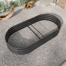 Raised Garden Bed Outdoor, Oval Large Metal Raised Planter Bed For For Plants, Vegetables, And Flowers - Black (Color: black)
